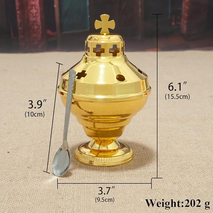 Orthodox Church Mass Supplies Greek Style Incense Burner Holy Grail with Spoon Religious Gift Altar Decoration (Incense Burner)