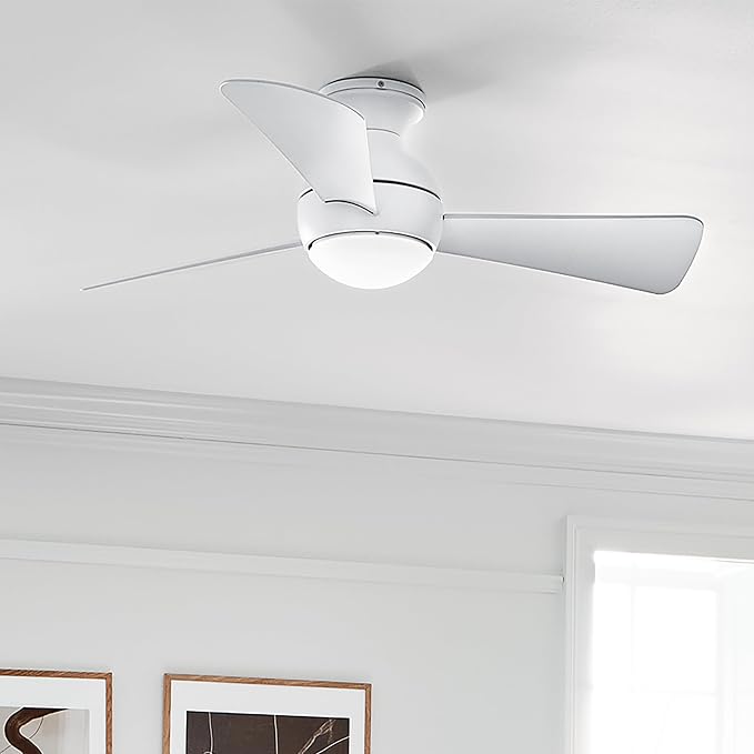 Kichler 330151MWH 44 Inch Sola Ceiling Fan LED, 3 Speed Wall Control Full Function, Matte White Finish with Matte White Blades