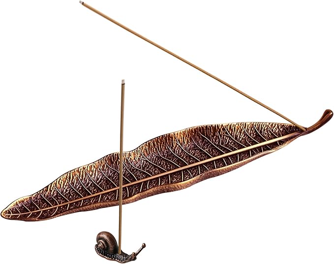 Leaf and Snail Incense Burner, Incense Holder Set Incense Ash Catcher, Incense Sticks Holder for Meditation Room, Yoga, Home, Office (red Bronze)