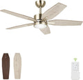 42" Ceiling Fan for Living Room - 5 Blades Modern Ceiling Fan with Light for Bedroom - Quiet DC Motor - 3CCT - 6 Speeds - Dimmable - Reversible Function - Light Wood Tone/Dark Brown