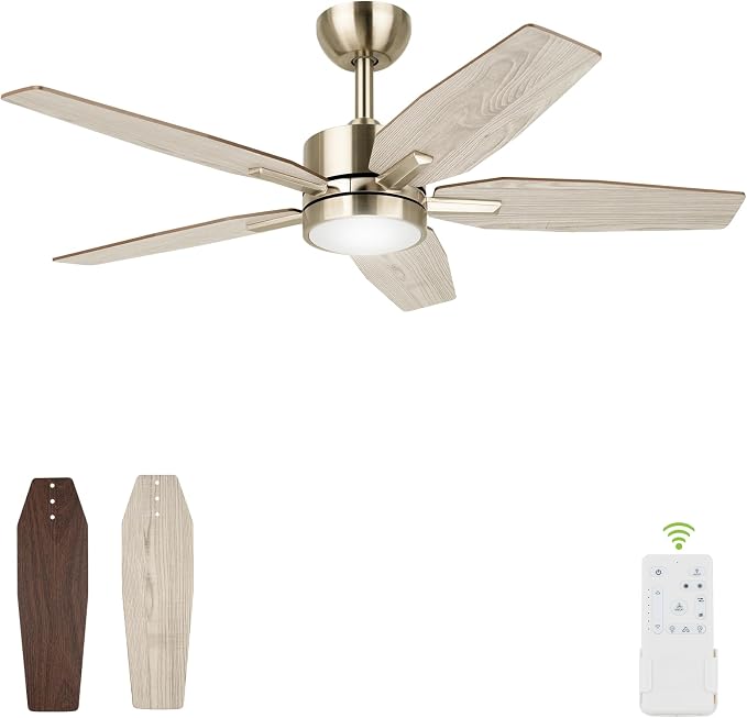 42" Ceiling Fan for Living Room - 5 Blades Modern Ceiling Fan with Light for Bedroom - Quiet DC Motor - 3CCT - 6 Speeds - Dimmable - Reversible Function - Light Wood Tone/Dark Brown