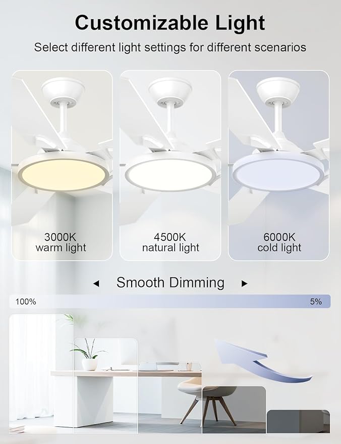 OJX Ceiling Fans with Lights, 52 inch Ceiling fan with Light and Remote/APP Control, 3CCT, Quiet DC Reversible, Dimmable, Modern Black Ceiling Fa for Bedroom, Living Room, Kitchen, Indoor/Outdoor Use