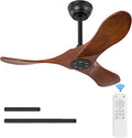 36 Inch Solid Wood Ceiling Fans without Lights, 6 Speeds,Reversible DC Motor, Noiseless, Black Ceiling Fan No Light, Modern Indoor Outdoor Ceiling Fan with Remote for Patio Living Room Bedroom