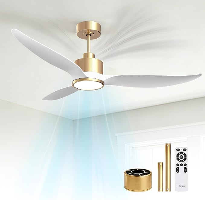 52 Inch White Gold Ceiling Fan with Light, 3 Blades Fan with Filter for Pet Home, High CFM Quiet DC Motor Fan with Remote Control for Living Room and Bedroom