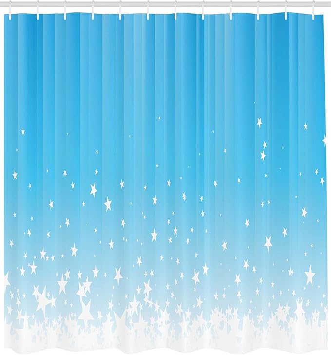 Ambesonne Abstract Shower Curtain, Stars Splashing Down Open Sky Vibrant Celestial Rays Beams Design, Cloth Fabric Bathroom Decor Set with Hooks, 69" W x 84" L, Sky Blue White