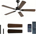 FUMLTP 52 inch Modern Ceiling Fans with Lights APP/Remote Control, Low Profile Reversible 6 Speeds Dimmable Ceiling Fan Light for Indoor/Outdoor Bedroom Living Room（Brown）