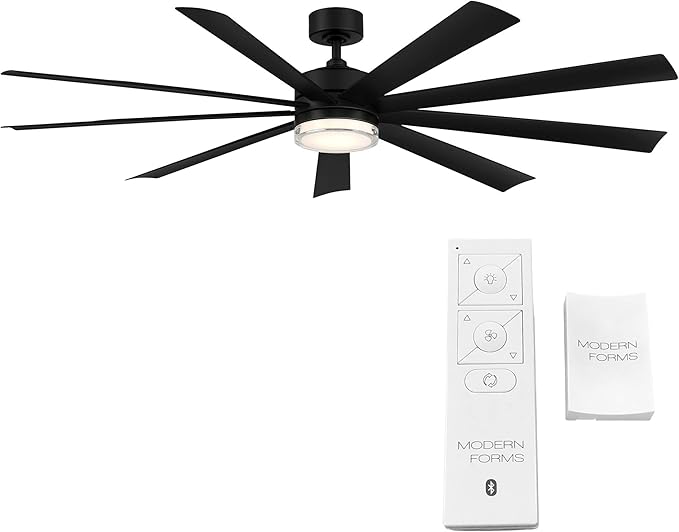 Wynd XL Smart Indoor and Outdoor 9-Blade Ceiling Fan 72in Matte Black with 2700K LED Light Kit and Remote Control worksworks with Alexa and iOS or Android App