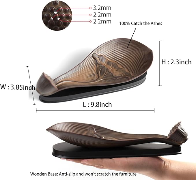 Incense Holder for Sticks Ceramics Lotus Incense Burner,Incense Stick Holder and Detachable Ash Catcher for Mom(Coffee color01, Large)