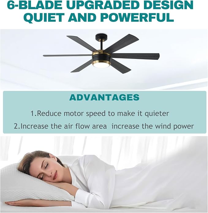 SHOWDI Ceiling Fans with Lights and Remote, Black-Gold, 56 in | 2 Blade Color, Metal Material, App Remote Control, Timer, Reversible, 3CCT, Dimmable for Bedroom, Living room, Indoor