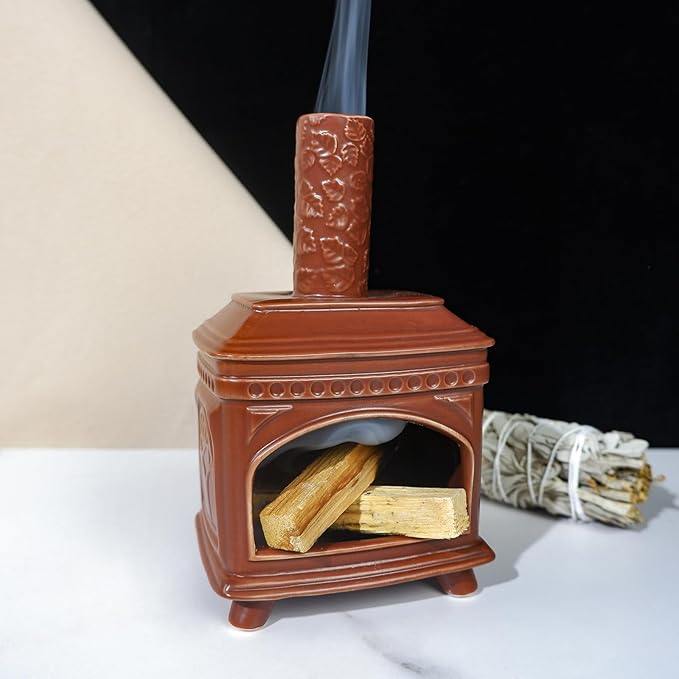 MOUGIGI Palo Santo Burner Holder-Ceramic Mini Chiminea, Incense Chimney-Style Burning Smudge Bowl for Sage, Incense Cones, Incense-Stick Fits Small Candle-Ideal for Home Altar, Zen/Meditation