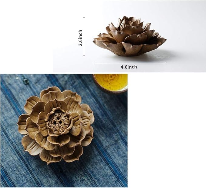 Collectible Handmade Chinese Ceramics, Large Ceramic Incense Stick Holder, Handicraft Lotus Fountain Backflow Incense Burner Bowl Ash Catcher Inscent Tray for Home Decor and Gift, 4.62 Inch, Gray