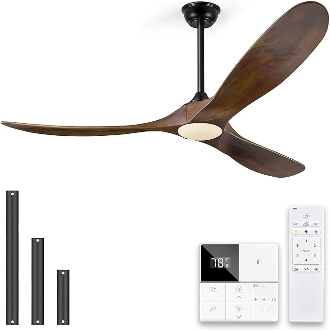 Eliora 72 Inch Ceiling Fans with Lights and Remote Control, Outdoor Ceiling Fan with Light High cfm Outdoor Ceiling Fan for Patio, Porch, 6 Speed Propeller Quiet DC Motor ETL Listed-Deep Walnut