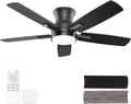 YUHAO 42 Inch Flush Mount Black Ceiling Fan with Light and Remote Control.Noiseless,Dimmable,3CCT,6 Speeds Reversible, Low Profile DC Ceiling Fans for Indoor or Covered Outdoor Use,ETL Listed