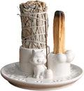 4-in-1 Incense Burner, Handmade Ceramic Palo Santo Holder, Sage Burner for Sage, Palo Santo, Incense Sticks, 5.1" Ceramic Ash Catcher Tray for Meditation, Yoga, Room Home Decor, White