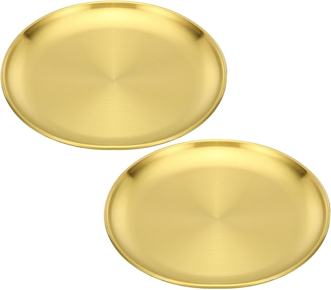 PATIKIL 6.7" Dia. Incense Burner Plate, 2 Pack Coil Incense Holder Alloy Ash Catcher Fireproof Incense Cone Pad Tray for Yoga Spa Room Home Office, Gold Tone