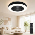 20" Bladeless Ceiling Fans with Light Remote Control,LED Smart Flush Mount Ceiling Fan With light for Bedroom, Kids Room, Reversible Motor, 6 Wind Speed, 3000LM, 57W-White/Black (Black)