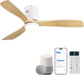 Sofucor 52 Inch Smart Natural Wood Ceiling Fans with Light Flush Mount Low Profile Modern Outdoor Solid Wood Ceiling Fan with Alexa/Google/APP/Remote Control for Bedroom/Living Room/Kitchen/Patio/Gym