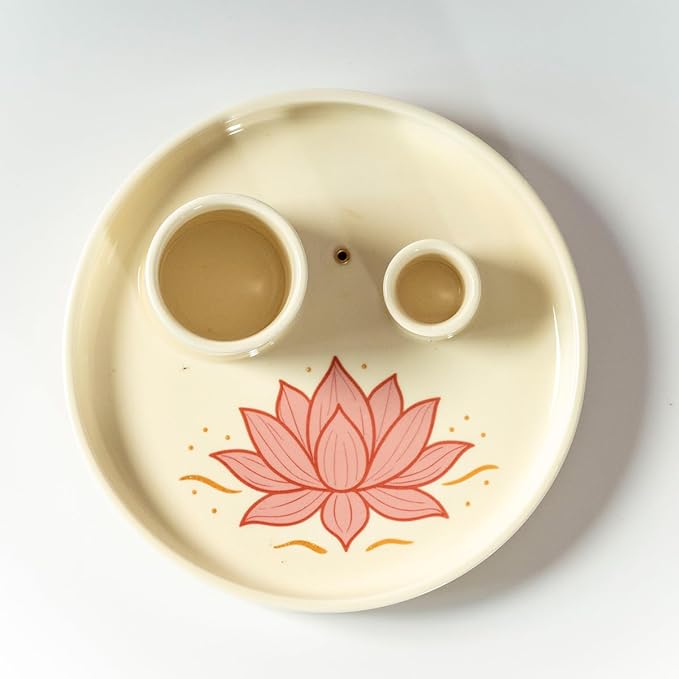 Incense & Palo Santo Holder – 6.5'' Ceramic Sage Burner for Sticks, Bundles, Cones, Candle & Tealight with Ash Catcher – Jewelry Tray, Smudge Pot, Home Décor, Meditation Gift (Pink Lotus)
