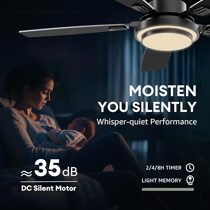 Ceiling Fans with Lights and Remote Control, 52 Inch Black Ceiling Fan for Bedroom Living Room and Patio, Medium Modern Black Ceiling Fan for Indoor and Outdoor