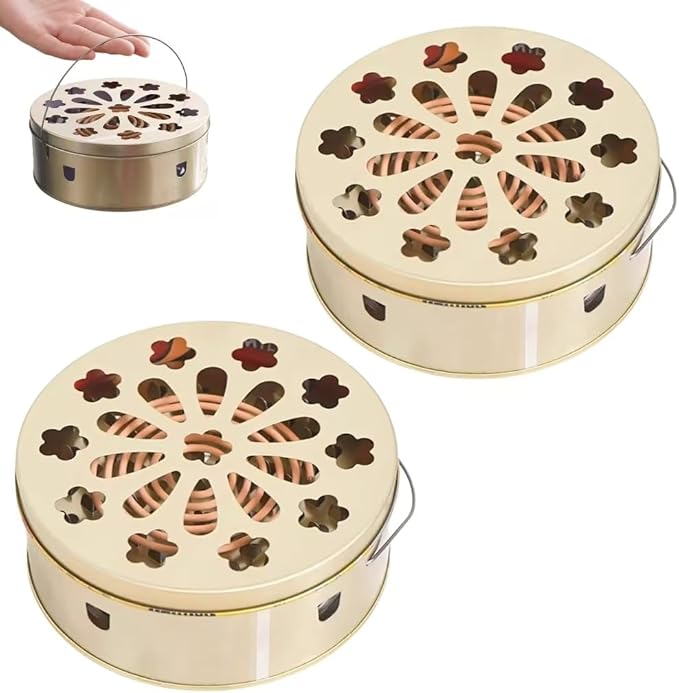 Portable Mosquito Coil Holder with Handle, Round Iron Incense Holder, Anti-Scald Design, for Home and Camping (2)