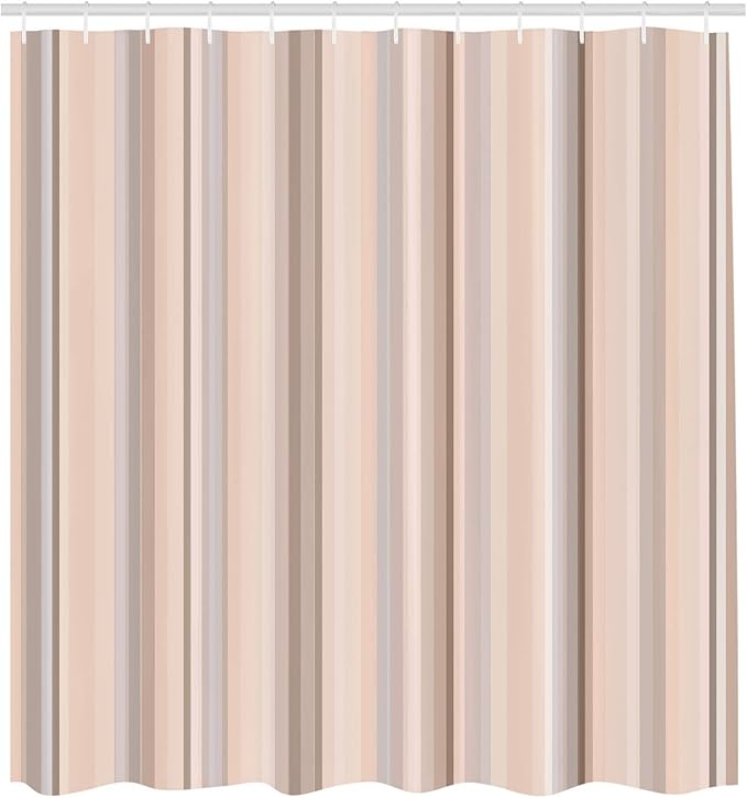 Ambesonne Stripes Shower Curtain, Abstract Ocean Inspired Palette Lines Geometrical Image Illustration, Cloth Fabric Bathroom Decor Set with Hooks, 75" Long, Champagne