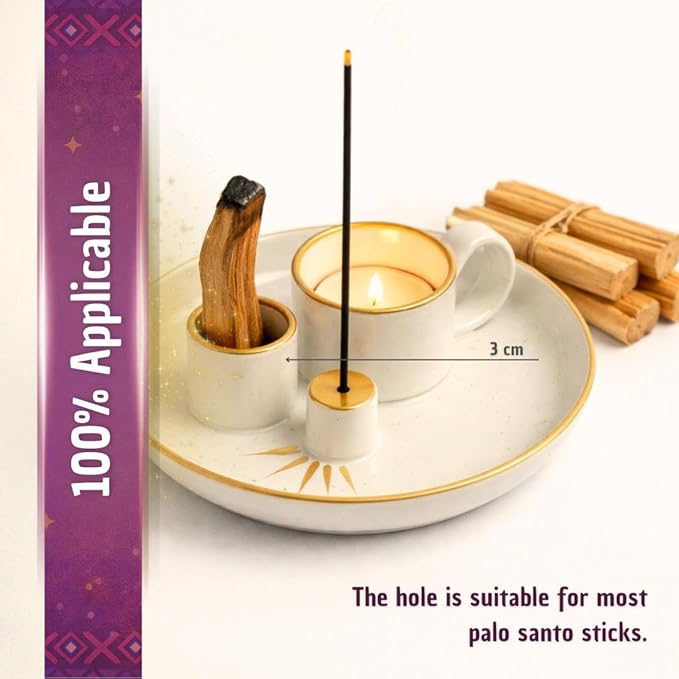 Palo Santo Holder, Sage Holder for Burning, Palo Santo Holder and Incense Burning, Sage Holder for Burning Bowl with Sage Tray, Ash Catcher for Smudging & Meditation, Gold