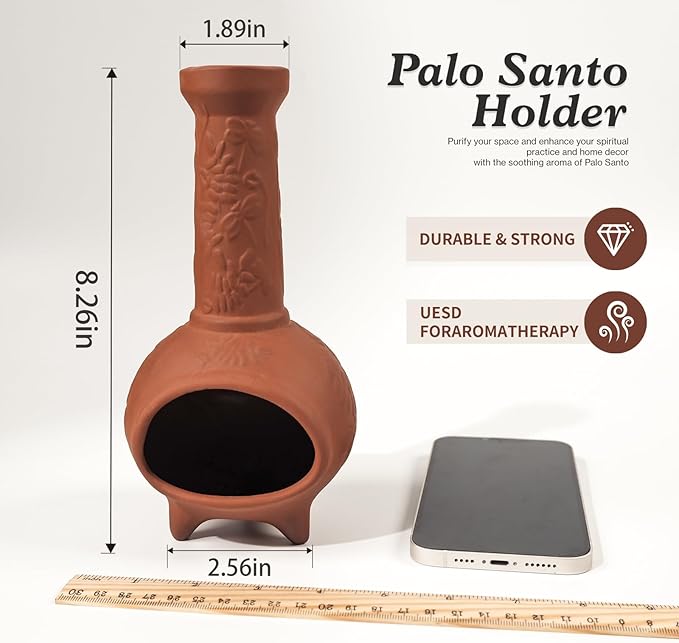 MOUGIGI Handmade Terracotta Palo Santo Holder & Mini Chiminea Incense Dish-Elegant Cone Burner for Palo Santo Sticks & Sage-Ideal for Energy Cleansing, Yoga, Meditation,Zen,Altar Decor & Aromatherapy