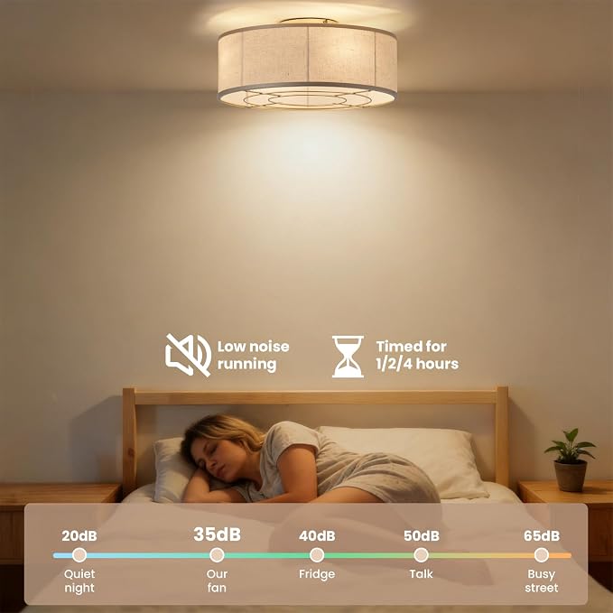 20 Inch Boho Ceiling Fan with Light, Low Profile Flush Mount Caged Ceiling Fan, Bladeless Gold Drum Chandelier with Remote, 6 Speed Reversible DC Motor for Bedroom Living Room, E26 Base