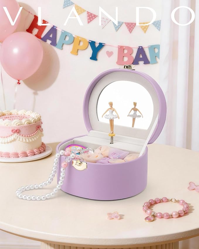 VLANDO Bithday Gifts for Girl, Musical Jewelry Box for Girls, Small Kid Music Box with Ballerina for Party Bedroom Decor, Gifts for Girls Kids - Purple