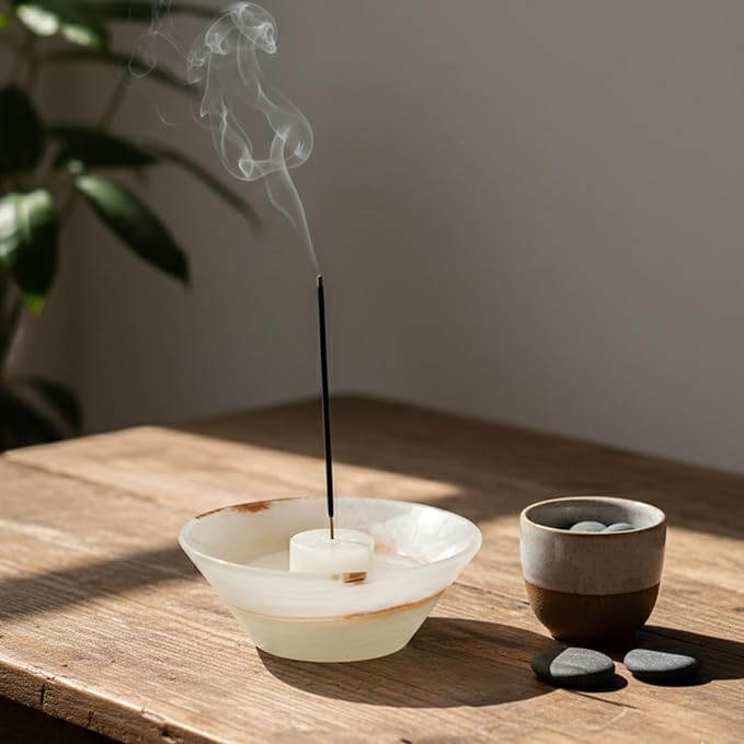 Radicaln Marble Incense Holder 5.5" Inches White Onyx Handmade Incense Stick Holder for Living Room Décor, Ideal Incense Holder Marble Ashtray & Palo Santo Holder for Home Décor