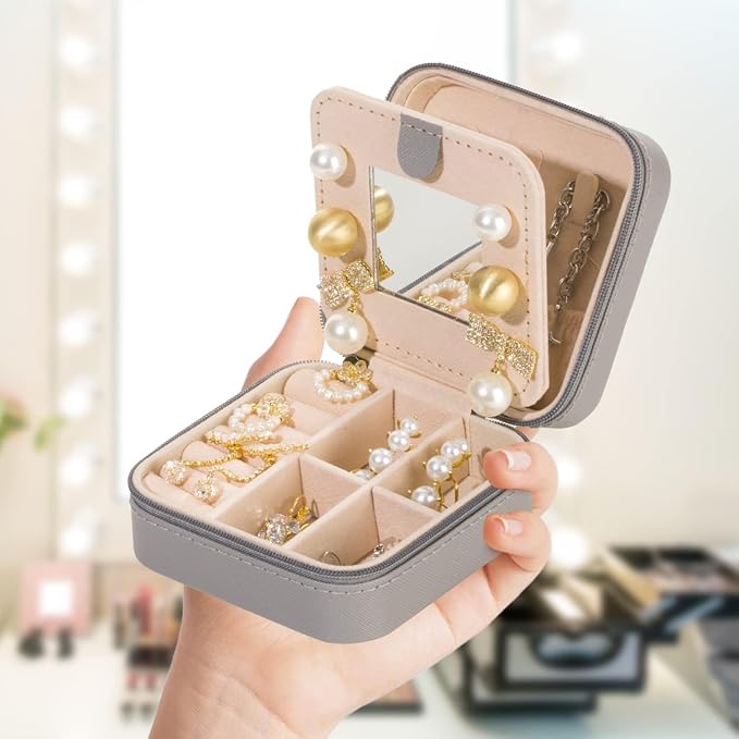 KElofoN 5 packTravel jewelry case Travel jewelry box Travel Jewelry Organizer Small Jewelry Organizer Box for Girls Women with Mirror (Grey-5)