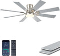 JSAITEE 52Inch Ceiling Fan with Lights Flush Mount Low Profile, Nickel | Ceiling Fans,DC Reversible Motor Noiseless, 3CCT Dimmable, Dual Finish, 6 Speeds Ceiling Fan for Indoor/Outdoor