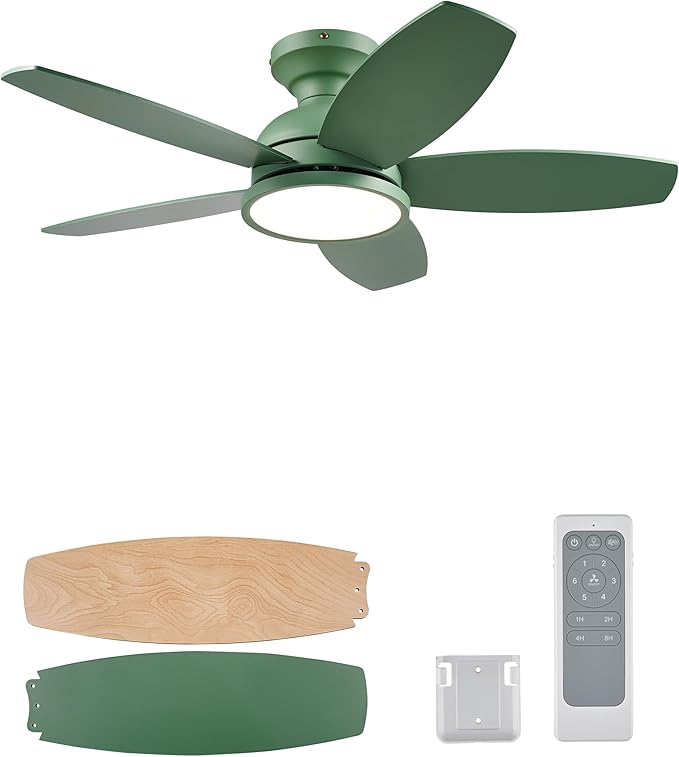 VONLUCE Ceiling Fans with Lights, 36 Inch Ceiling Fan and Remote, Full-spectrum LED Light, 3CCT, 6-Speeds Noiseless Reversible DC Motor, Modern Ceiling Fan for Bedroom Living Room Farmhouse, Green