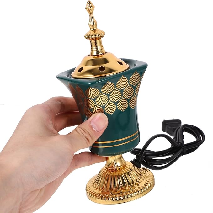 STOBAZA Electric Incense Burner 7.67In Plug-in Middle Eastern Style Censer Aroma Burner for Home Bedroom Yoga and Study Decoration with Ceramic Iron Holder Us Plug
