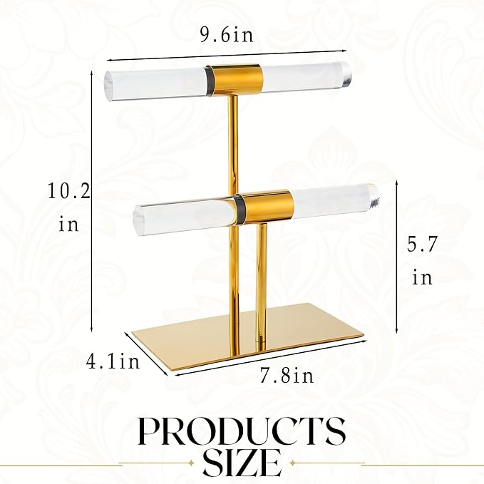 Display Stand Acrylic Jewelry Towers - Stainless Steel Long Necklaces Stand 2-Tier Crystal Tabletop Jewelry Organizer Home Decor for Store Boutique Vendors