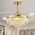 FIDGRA 42'' Fandelier Ceiling Fan with Light, Retractable Chandelier Fan, 3 Color Temperature, LED Dimmable, 6 Wind Speed, Crystal Ceiling Fan for Bedroom Living Room Dining Room-Gold