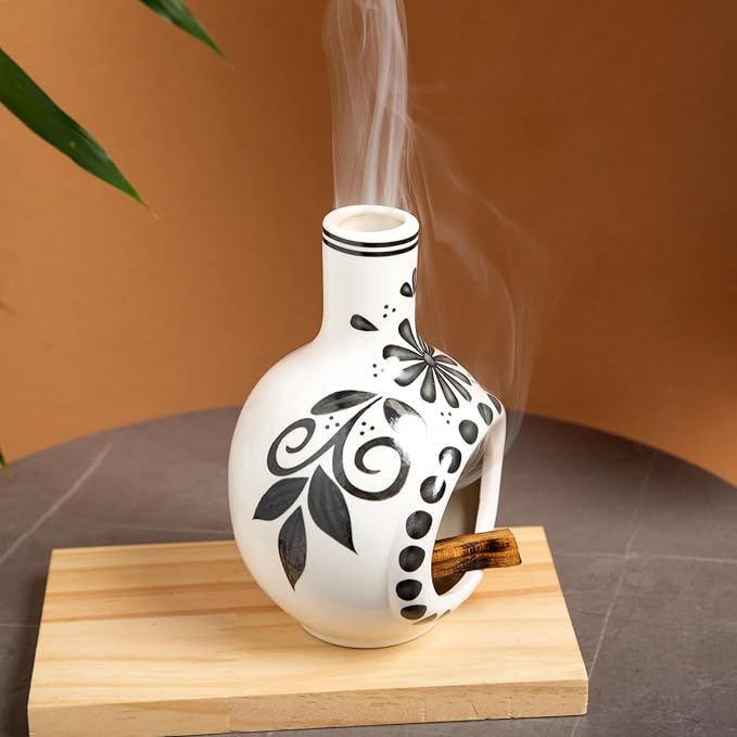 MOUGIGI Handcrafted Palo Santo Holder Ceramic Incense Burner - Compact Size for Meditation Space - Burn Palo Santo Sticks and Cones Safely - Sage Aromatherapy Decor