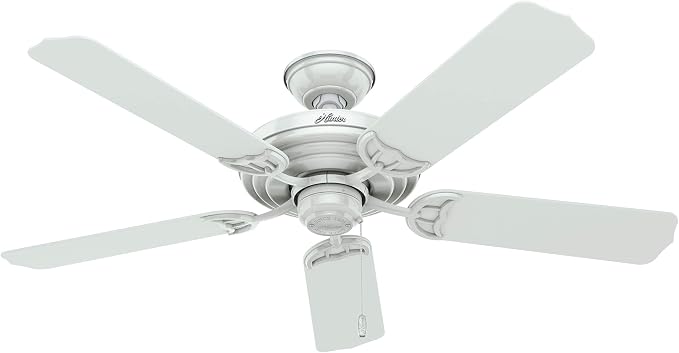 Hunter 52 inch Outdoor or Indoor Ceiling Fan No Light - White Ceiling Fan without Light, For Patio, Porch, Garage, or Living Room, Standard Mount, 5 Blades, Pull Chain - Sea Air 53054, White | Standard Mount, Pull Chain, 5 Blades, For Living Room, Pati...