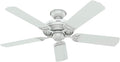 Hunter 52 inch Outdoor or Indoor Ceiling Fan No Light - White Ceiling Fan without Light, For Patio, Porch, Garage, or Living Room, Standard Mount, 5 Blades, Pull Chain - Sea Air 53054, White | Standard Mount, Pull Chain, 5 Blades, For Living Room, Pati...