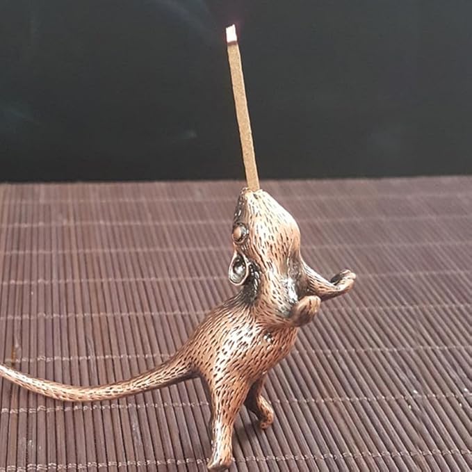 HOMSFOU Mouse Shape Incense Holder Retro Animal Incense Burner Mini Holder for Home Office Yoga Meditation Tea House Decor 2.95X2.71X1.41In