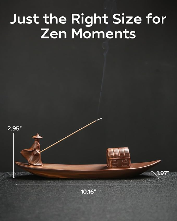 Zen Incense Holder - Ceramic Warrior Samurai on Drifting Boat, Kung Fu Master Figure for Meditation, Yoga, and Home Decor