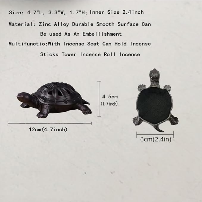 Incense Burner, Incense Holder with Incense Stick Holder, Vintage Censer Metal Turtle Ash Catcher, use for Stick or Coil Incense, Sage Cones and Frankincense