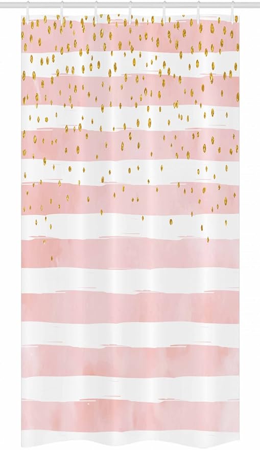 Ambesonne Modern Stall Shower Curtain, Watercolor Paint Horizontal Stripes and Dots Artistry Illustration, Fabric Bathroom Decor Set with Hooks, 36" W x 72" L, Pink Yellow