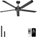 Ohniyou 60'' Ceiling Fan No Light, Black Industrial Ceiling Fan with Remote/APP, Aluminum Blades, 6800 CFM DC Motor for Outdoor Patios,Shop, Garage