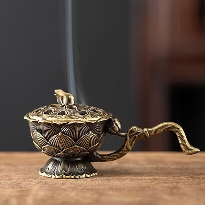 Nepalese-Style Bronze Incense Burner Stand with Geometric Patterns, All-Holiday Compatible Metal Holder for Meditation, Room Decor and Aromatherapy, Cultural Home Accessory (Bronze3)