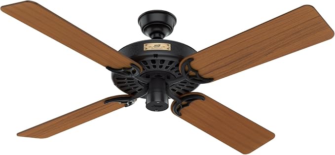 Hunter 52 inch Outdoor or Indoor Ceiling Fan No Light - Black Ceiling Fan without Light, For Patio, Porch, Garage, Living Room, Standard Mount, 5 Teak Blades, Pull Chain - Original 23863, Matte Black