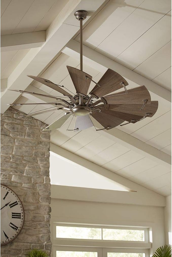 Progress Lighting Springer Collection DC Motor Farmhouse Windmill Ceiling Fan, Antique Nickel, 12-Blade (60" W x 17-3/8" H) P250000-081