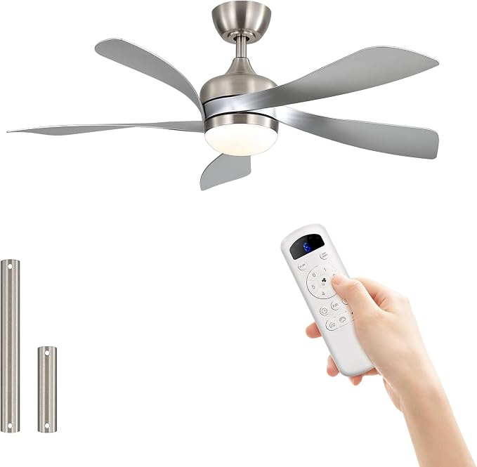 Sofucor 42 Inch Ceiling Fan with Lights and Remote, Indoor/Outdoor Ceiling Fan with Light 6-Speed 3 CCT 3-Timer, Low Profile White Ceiling Fan 5 Blade Quiet DC Motor for Bedroom Living Room Patio