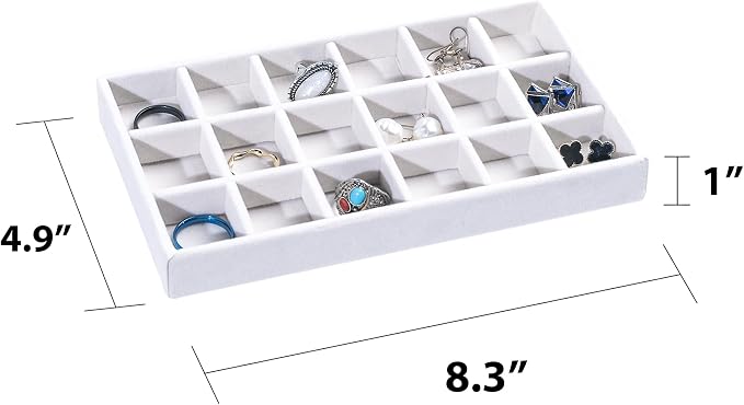 Frebeauty Jewelry Trays for Drawer,Set of 4 Jewelry Organizer and Storage | Velvet Material,Earring Holder Organizer,Stackable Jewelry Display for Vanity,Drawer Inserts for Rings,Studs,8.3×4.9 inch