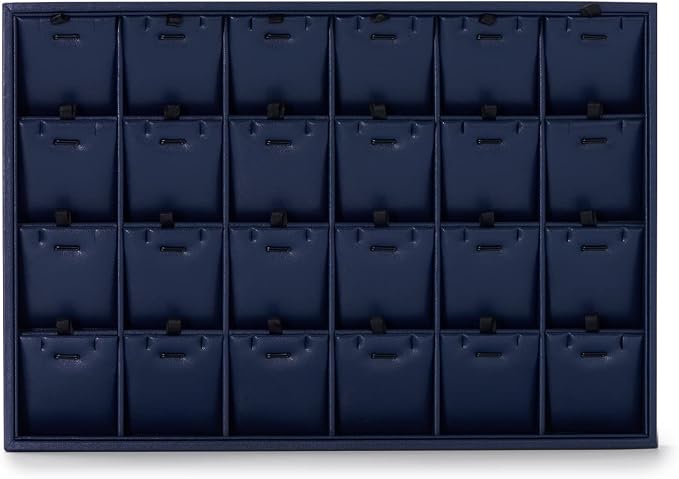 Oirlv Stackable 24 Gird Necklace Organizer Tray with Removable Jewelry Cards Necklace Pendant Jewelry Drawer Organizer Blue